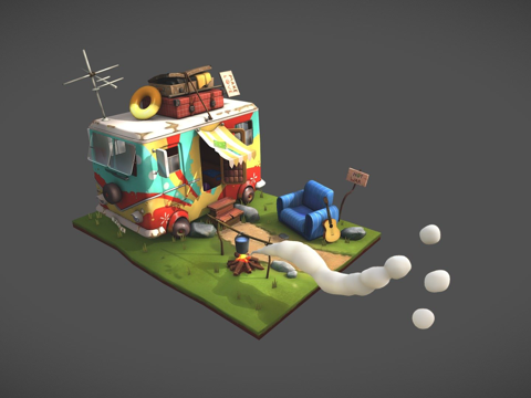  嬉皮士移动车3d模型 