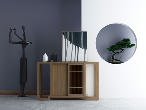  新中式端景柜玄关柜3d模型 