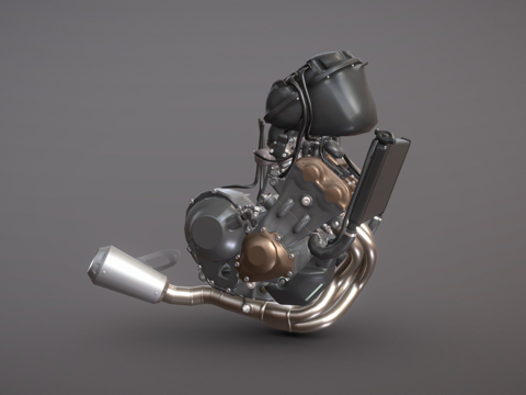  三缸摩托车发动机3d模型 