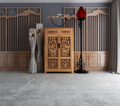  新中式玄关柜端景柜装饰柜 组合落地灯屏风老木头组合3d模型 