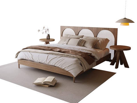  现代双人床 床头柜3d模型 