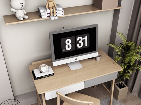  现代书桌椅组合 摆件组合 书桌 书架3d模型 