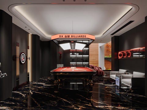  暗黑风休闲台球室3d模型 