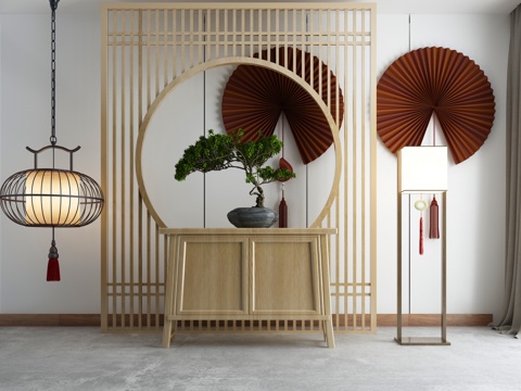  新中式玄关端景柜3d模型 