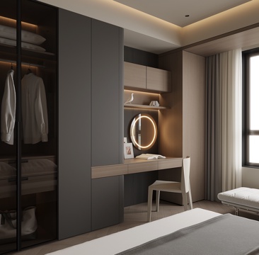 现代书桌一体柜su模型