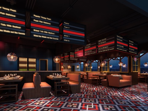  工业风格火锅店 沙发椅子组合3d模型 