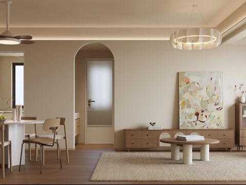  原木风客餐厅3d模型 