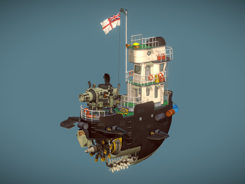  低多边形柴油朋克气垫船-炮艇3d模型 