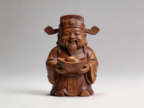 财神木雕招财摆件su模型