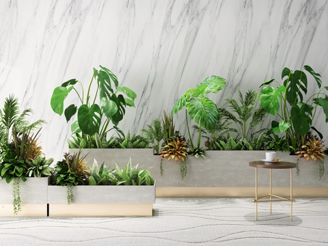  现代绿植盆景 小茶几3d模型 