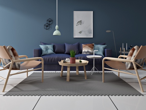  北欧沙发茶几 单椅 装饰画 吊灯3d模型 