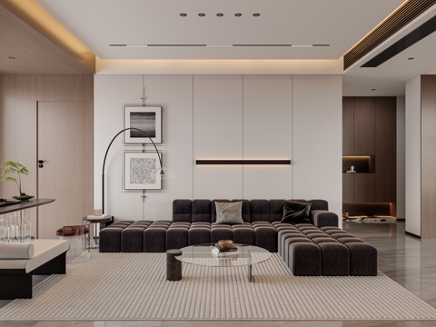  意式轻奢客厅3d模型 