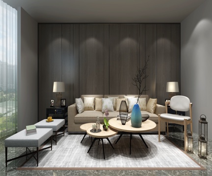  现代茶几沙发装饰品组合3d模型 