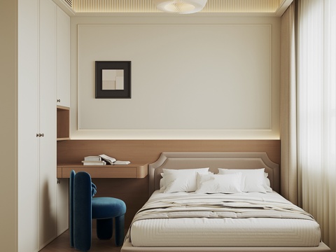 现代奶油风卧室su模型