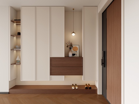  法式奶油中古风鞋柜 入户鞋柜 玄关鞋柜 玄关柜 装饰柜3d模型 