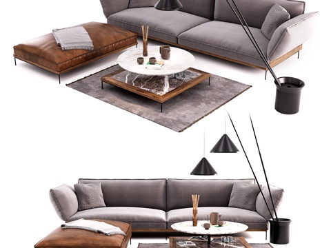  现代沙发茶几落地灯组合3d模型 