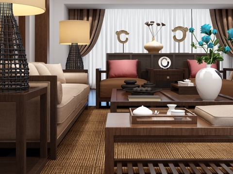  新中式沙发组合3d模型 