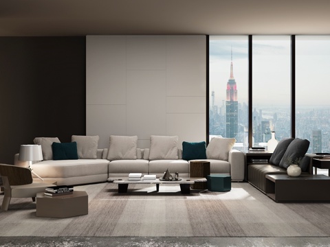  现代客厅 组合沙发 转角沙发 茶几 休闲椅 单人沙发3d模型 