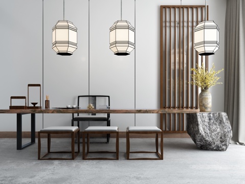  新中式茶室书房3D模型3d模型 