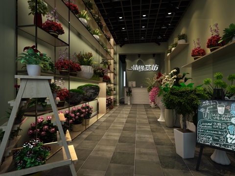  现代花店 花架 盆栽3d模型 