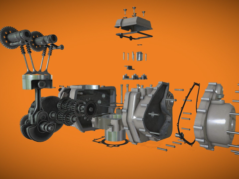  KTM 390 系列摩托车发动机3d模型 