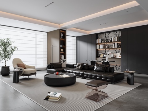  现代意式客 沙发茶几 书桌椅 书柜 装饰柜 饰品摆件3d模型 