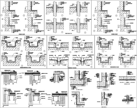 地面防水排水沟大样厕浴间浴缸防水卫生间地漏防水节点图CADcad施工图