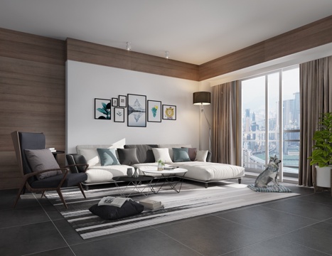  现代沙发茶几挂画组合3d模型 