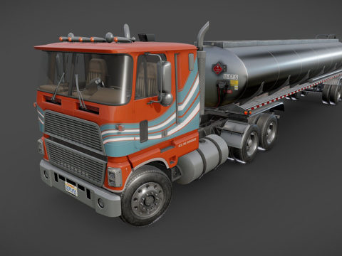  工业平头油罐半挂车3d模型 
