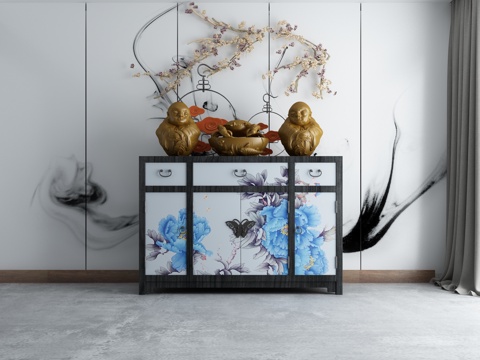  新中式装饰柜端景柜组合3d模型 