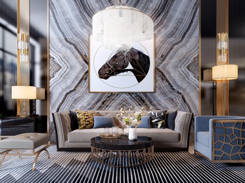  后现代沙发茶几摆件挂画组合3d模型 