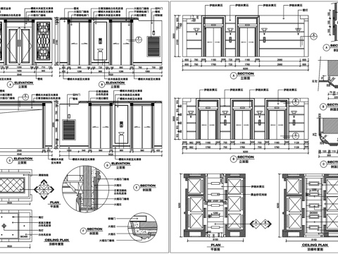 电梯厅电梯桥箱大样图电梯间立面剖面详图CAD素材图库cad施工图