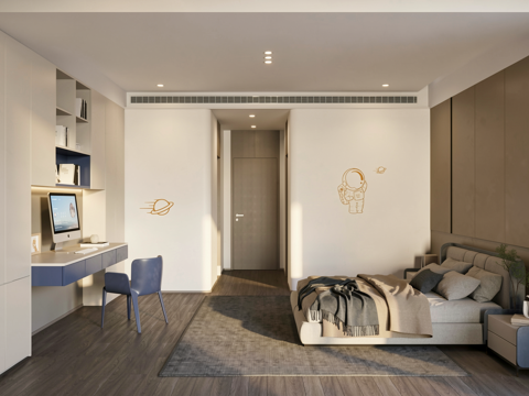 现代卡通网红儿童房su模型