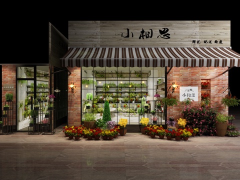  工业风室外花店门头3d模型 