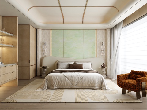  意式轻奢卧室 主卧 飘窗卧室3d模型 