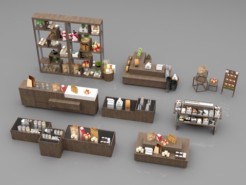  展柜 文创展品 土特产礼品展柜 文创商品展架货架  文创商品3d模型 