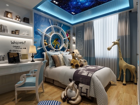  地中海儿童房 男孩房 儿子房3d模型 