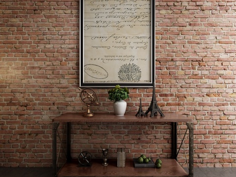  工业风端景台 工业风边柜 工业风挂画3d模型 