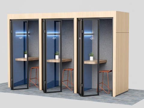 现代办公电话亭 静音舱 独立办公仓su模型