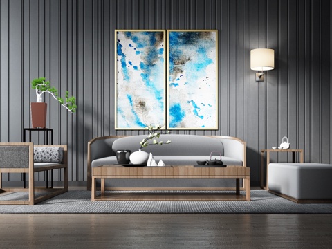  新中式禅意沙发组合3d模型 