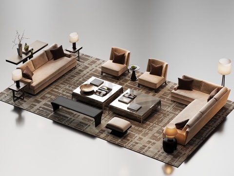 现代组合沙发茶几su模型