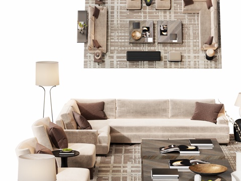  现代组合沙发茶几3d模型 