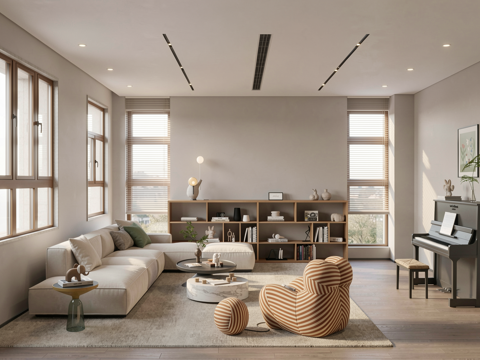 现代休闲客厅娱乐室su模型