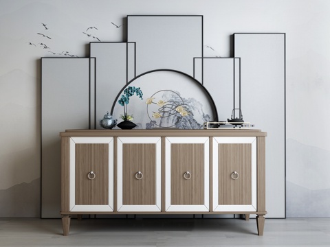  新中式端景台 边柜 饰品摆件组合3d模型 