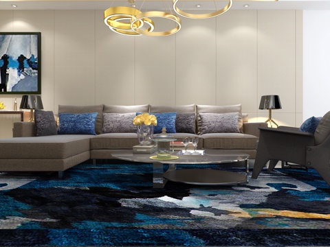  现代组合沙发 茶几 吊灯3d模型 