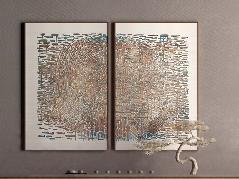  新中式挂画3d模型 