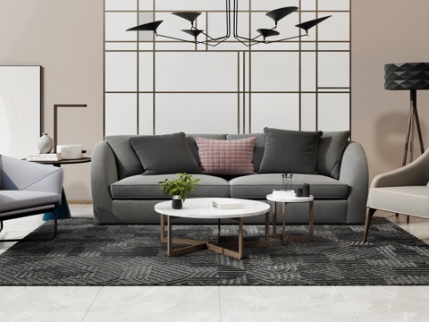  现代沙发茶几吊灯组合3d模型 