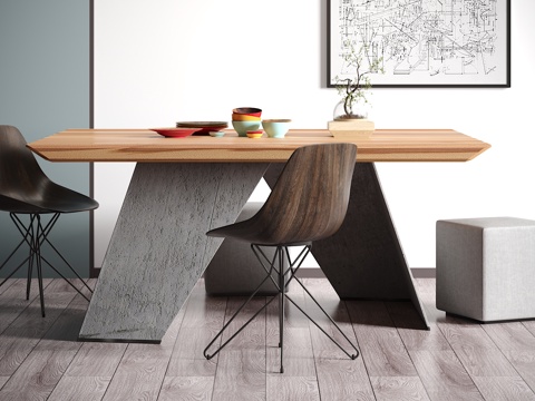  北欧 餐桌 椅子 食物 摆件组合3d模型 