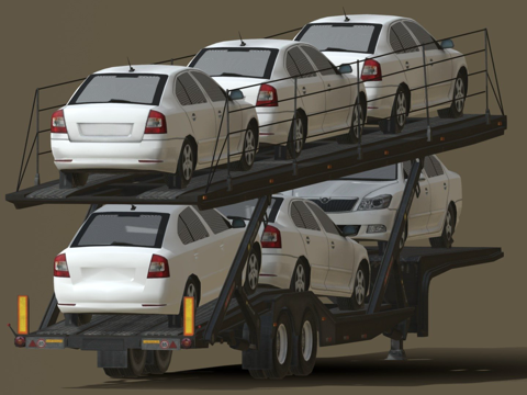  汽车运输拖车3d模型 