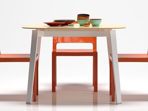  北欧餐桌 椅子 摆件组合3d模型 